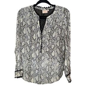 Rungolee‎ Snakeskin Tunic Blouse Black Cream Size Small